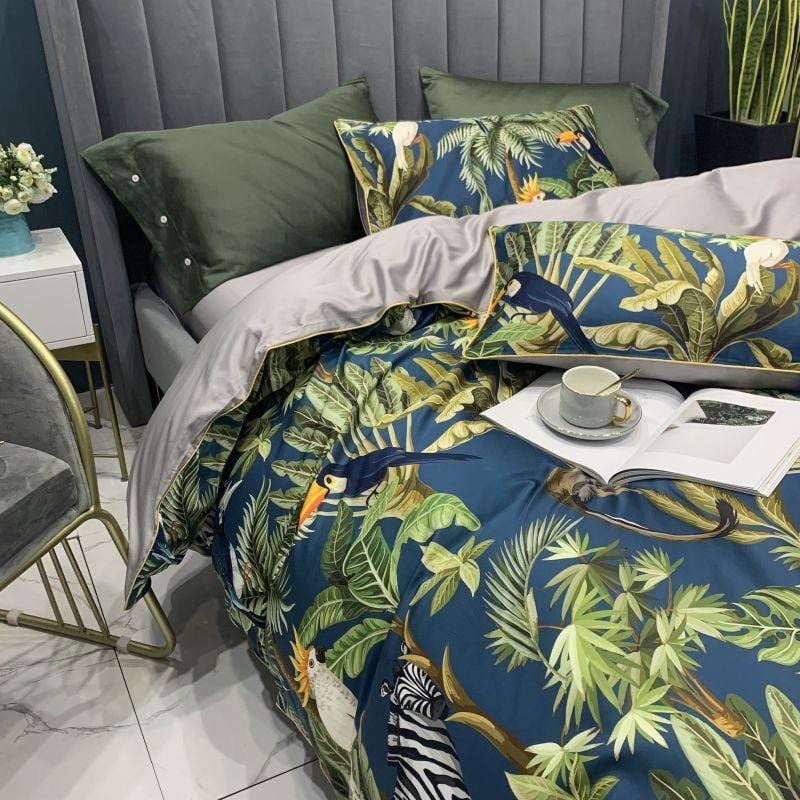 Safari Blue and Green Duvet Cover Set (Long-staple Sateen Cotton)