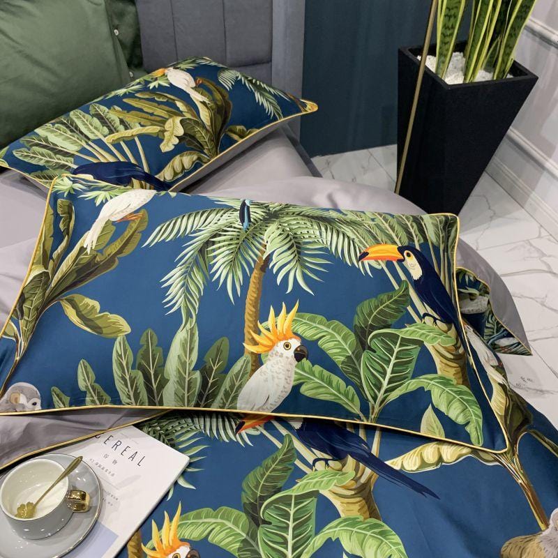 Safari Blue and Green Duvet Cover Set (Long-staple Sateen Cotton)