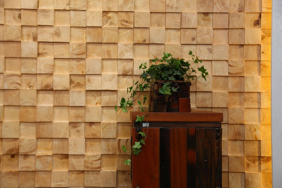 Cabo Cube Wood Mosaic Wall Panel