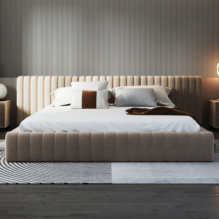 Ribbed Modern Upholstered Bed Frame